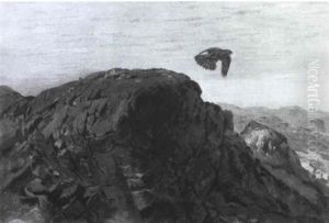 A Gyr Falcon Gliding Away by George Edward Lodge