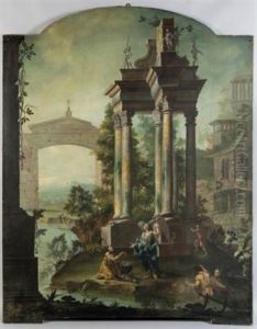 Paesaggi Con Architetture E Figure (pair) by Carlo Lodi