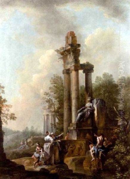 A Landscape With Figures Resting Before Classical Ruins (in Collab. With Tommaso Nicola Bertuzzi, L'anconitano) - view 1