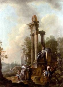 A Landscape With Figures Resting Before Classical Ruins (in Collab. With Tommaso Nicola Bertuzzi, L'anconitano) by Carlo Lodi