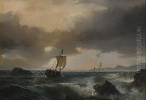 Kystlandskap Med Seilskuter Og Sjofugler by Johan Jacob Bennetter