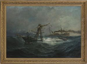Dampskipet Dana Ved Et Skipsforlis by Johan Jacob Bennetter