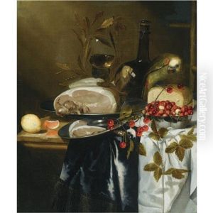 Still Life Of A Ham On A Pewter Plate, A Loaf Of Bread, Wild Strawberries In A Silver Bowl, A Roemer And A Glass Flask, A Branch Of Cherries, A Lemon And A Sliced Orange, All Arranged On A Partly Draped Table, Together With A Parrot Still Life Of A Ham On A Pewter Plate, A Loaf Of Bread, Wild Strawberries In A Silver Bowl, A Roemer And A Glass Flask, A Branch Of Cherries, A Lemon And A Sliced Orange, All Arranged On A Partly Draped Table, Together With A Parrot