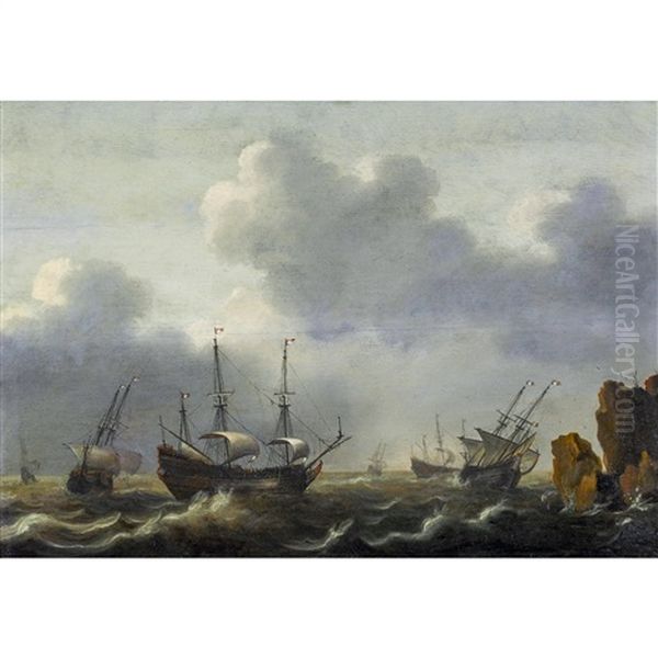 Hollandische Segelschiffe Vor Felsiger Kuste - view 1