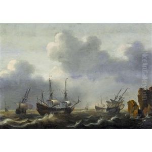 Hollandische Segelschiffe Vor Felsiger Kuste by Jacob Gerritz Loef