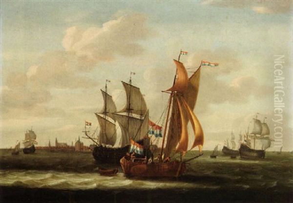 A Kaag, Small Cargo Ships And Other Vessels On The Zuiderzee With A View Of Hoorn In The Background - view 1