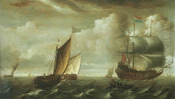 A Man Of War And Dutch Shipping Vessels On The Zuider Zee - view 1