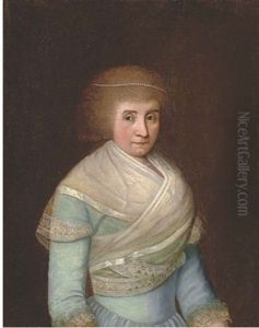 Portrait Of A Lady In A Blue Dress With A White Wrap, A Pearl Tiara In Her Hair (+ Portrait Of A Gentleman In A Green Coat; Pair)