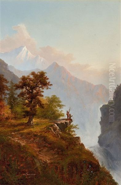 Two Works
A) Mountain Landscape With Figures On A Cliff's Edge
B) Mountain Landscape With Figures By A Cottage - view 1