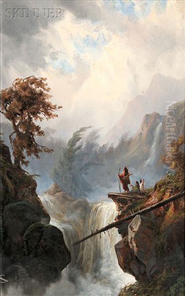 Vista With Native Americans On An Outcropping (+ View Of The Canadian Rockies At Dusk; 2 Works) - view 1