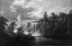 River Landscape With Waterfall by Alexander Francois Loemans
