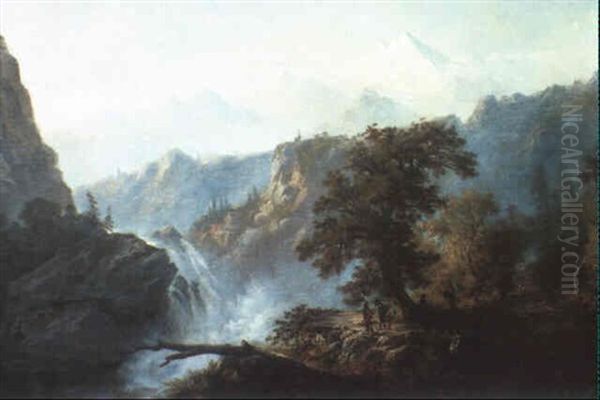 Indian Encampment Near A Falls In The Rockies - view 1