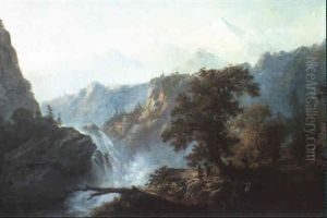 Indian Encampment Near A Falls In The Rockies