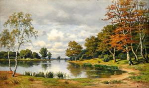 Landskap Med Insjo by Karl Bennewitz Von Lofen