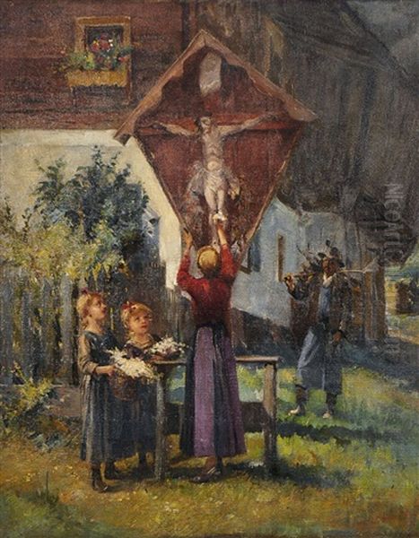 Beim Schmucken Des Hofkreuzes - view 1