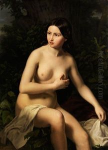 Sitzender Akt Eines Jungen Madchens Beim Bade by Ludwig Loeffler