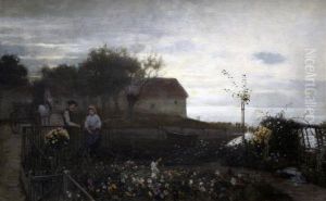 Figures In A Waterside Flower Garden by Karl Ii Bennewitz Von Lofen