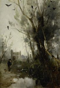 Angler Am Bach by Ludwig von Loefftz