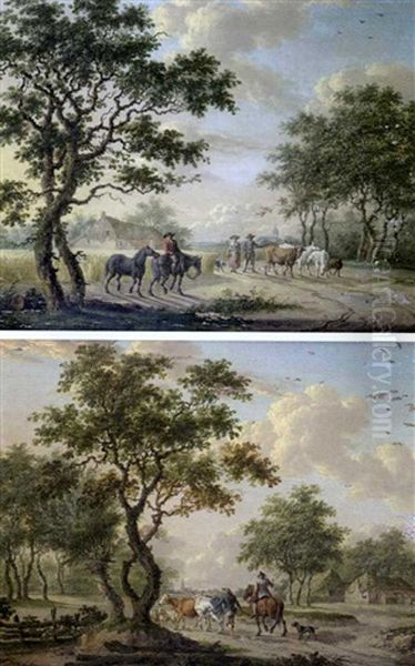 Paire De Paysages Animes De Personnages (pair) - view 1