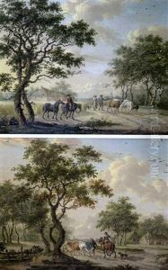 Paire De Paysages Animes De Personnages (pair) by J. Lofvers