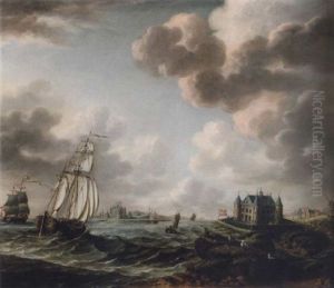 Kronborgs Slott Vid Oresund - I Bakgrunden Helsingsborg by Pieter Lofvers
