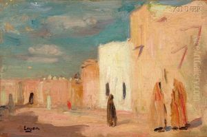 Street Scene (+ North African Landscape With Goat; 2 Works) by Robert Henry Logan