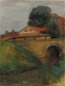 Barn On A Clear Day (+ River And Bridge View; 2 Works) by Robert Henry Logan