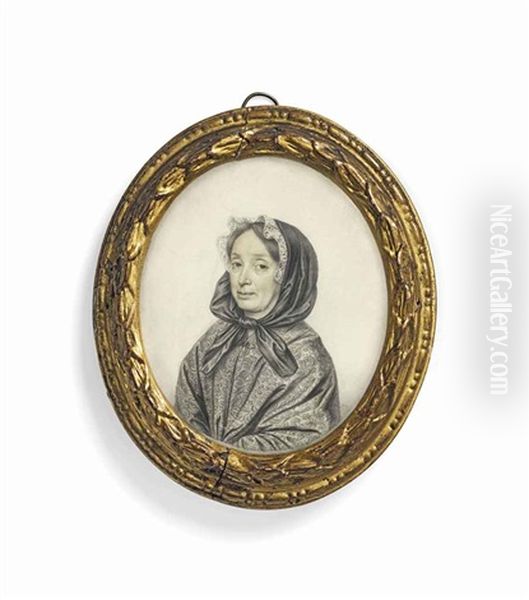 Mrs A. Harrison, In Embroidered Shawl, Wearing Black Head Scarf Edged With Lace, Tied Under Her Chin - view 1