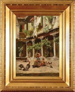 Femme Et Enfants Dans Une Cour De Palais Venitien, 1883