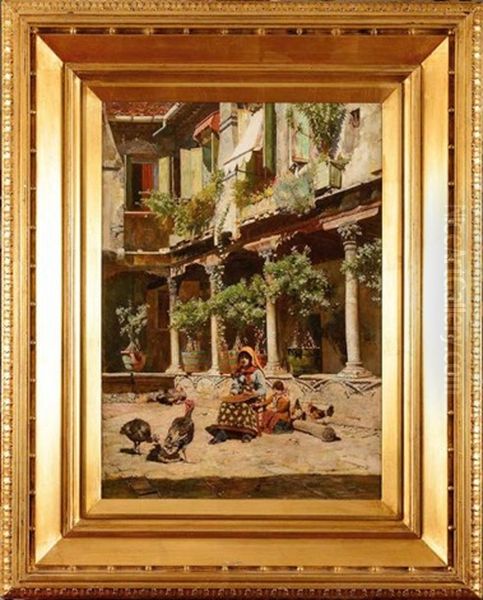 Femme Et Enfants Dans Une Cour De Palais Venitien - view 1