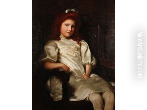A Threequarter Length Portrait Of A Young Girl Seated In A Wainscot Chair And Wearing A White Dress by Logsdail William