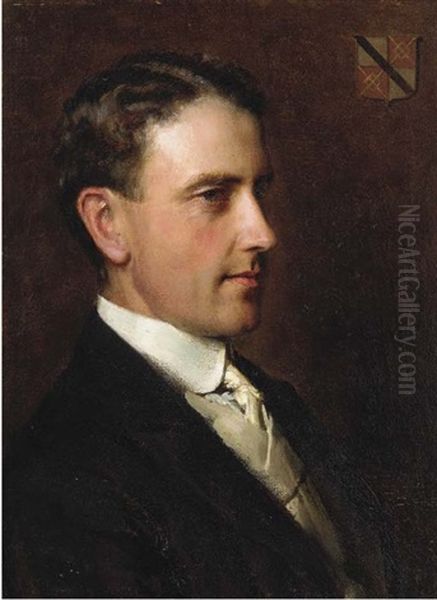Portrait Of A William Muerdie Esq., Small Quarter-length, In A Black Coat, A Coat-of-arms Beyond - view 1