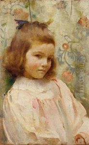 Portrait Of A Young Girl In A Pink Dress by Logsdail William