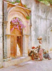 A Street Scene In Taormina by Logsdail William