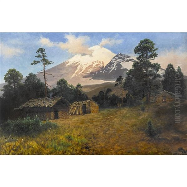 Der Vulkan Popocatepetl Mit Bauernhausern - view 1