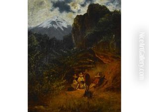 A Moonlit Landscape, Believed To Be In The Valley Of Mexico by August Loehr