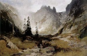 Prachtvoll Beleuchtetes Gebirgsmassiv Mit Sonnigem Einfall Durch Steigenden Dunst by August Loehr