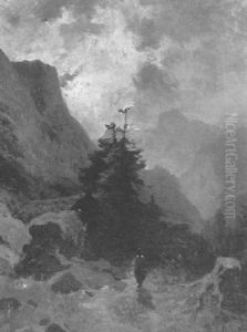 Gebirgslandschaft Bei Mondschein by August Loehr