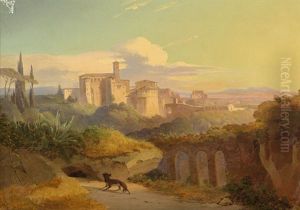 Ansicht Einer Klosteranlage Nahe Rom Mit Blick Auf Die Campagna by Emil Ludwig Lohr