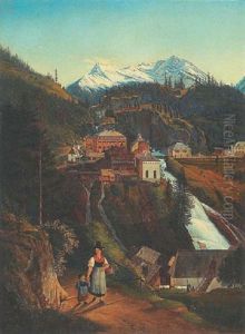 Gastein Mit Dem Wasserfall Und Figuraler Staffage by Emil Ludwig Lohr