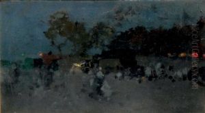 Scene De Campement De Bohemiens A La Nuit by Luigi Loir