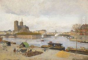 View Of Notre Dame From The Quai De La Tournelle, Paris by Luigi Loir