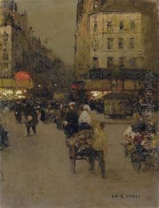 Crepuscule Sur Une Place, Paris (la Place Du Delta?) by Luigi Loir