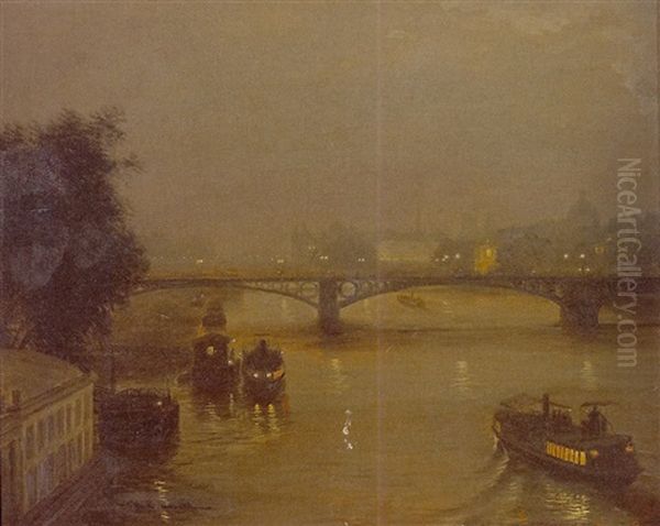 Parisian Nighttime Scene Of The Seine - view 1