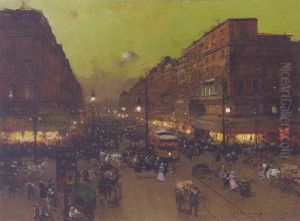 A Parisian Boulevard At Night by Luigi Loir