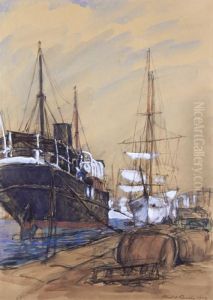 Ships In Harbour by Albert Nikolaevich Benois