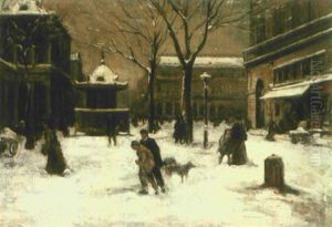 A Winter Street Scene, Paris by Luigi Loir
