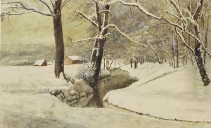 A Wooded Landscape In Winter by Albert Nikolaevich Benois