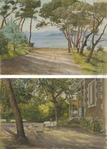 Juan Les Pins, Cotes D'azur; And A Garden With Tables by Albert Nikolaevich Benois