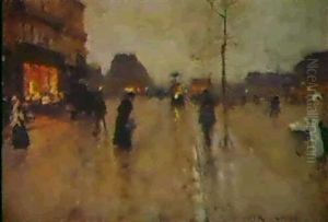 Twilight On The Avenue De Neuilly, Paris by Luigi Loir